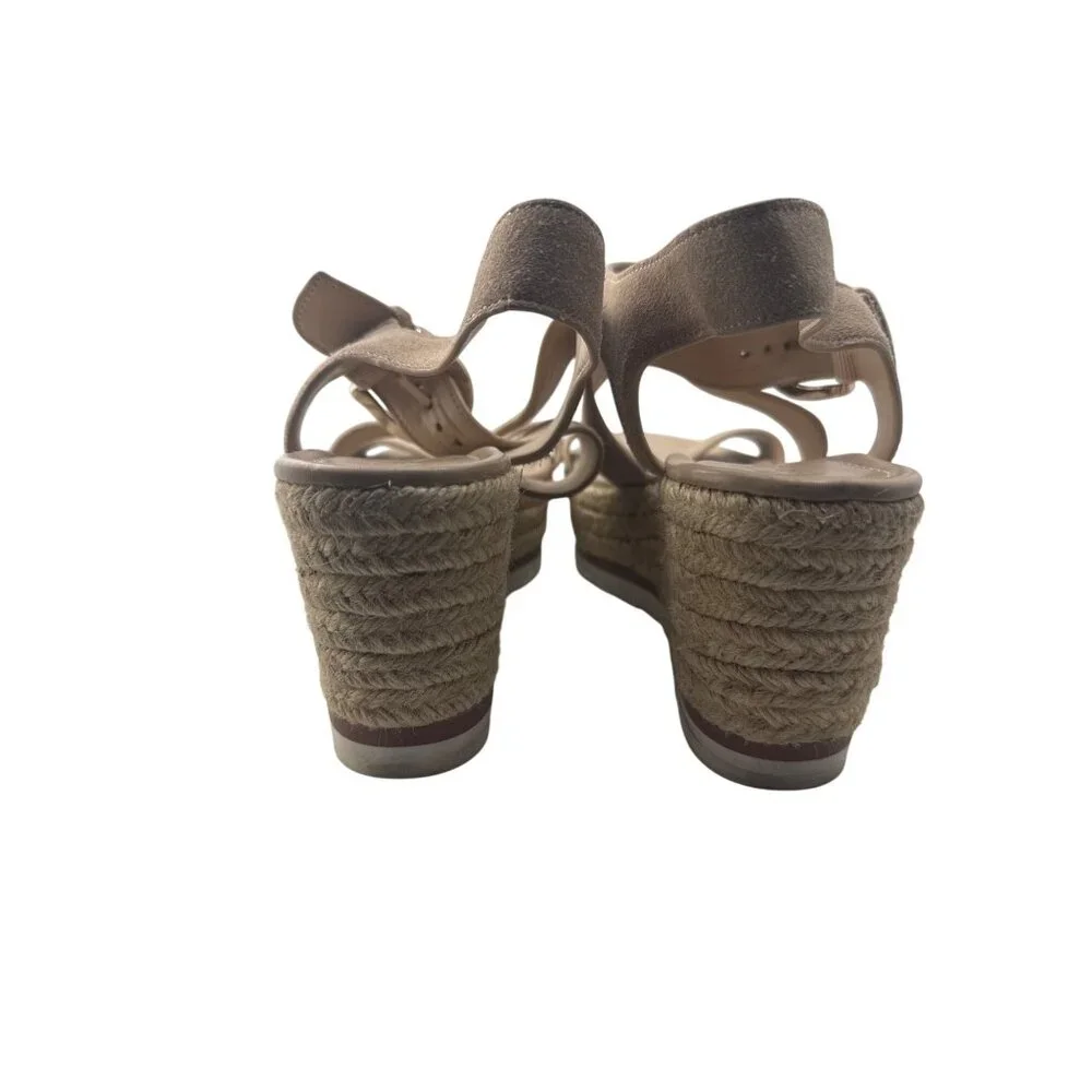 Marc Fisher Beige Suede Espadrille Wedge Sandals Ankle Strap Size 9.5 M Vacation
